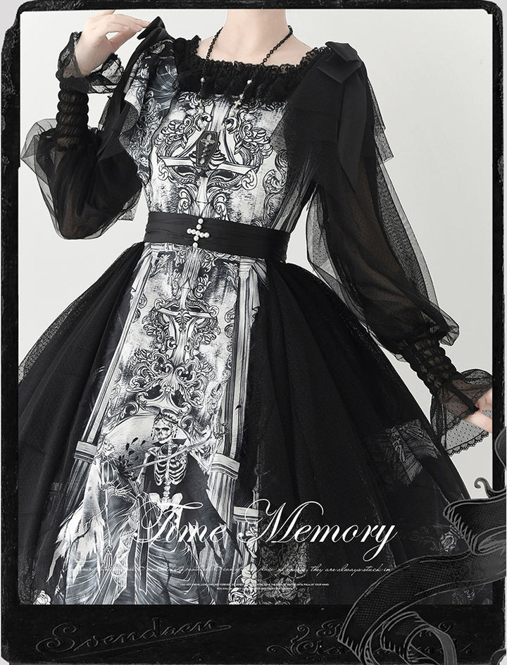 Time Memory~Layered Heart~Sheer Classic Shirt with Mutton Sleeves & Polka Dot