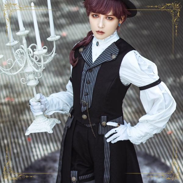 Immortal Thorn~Eternal Glow~Elegant Ouji Lolita Prince Long Black Coat S black (the size of women) 