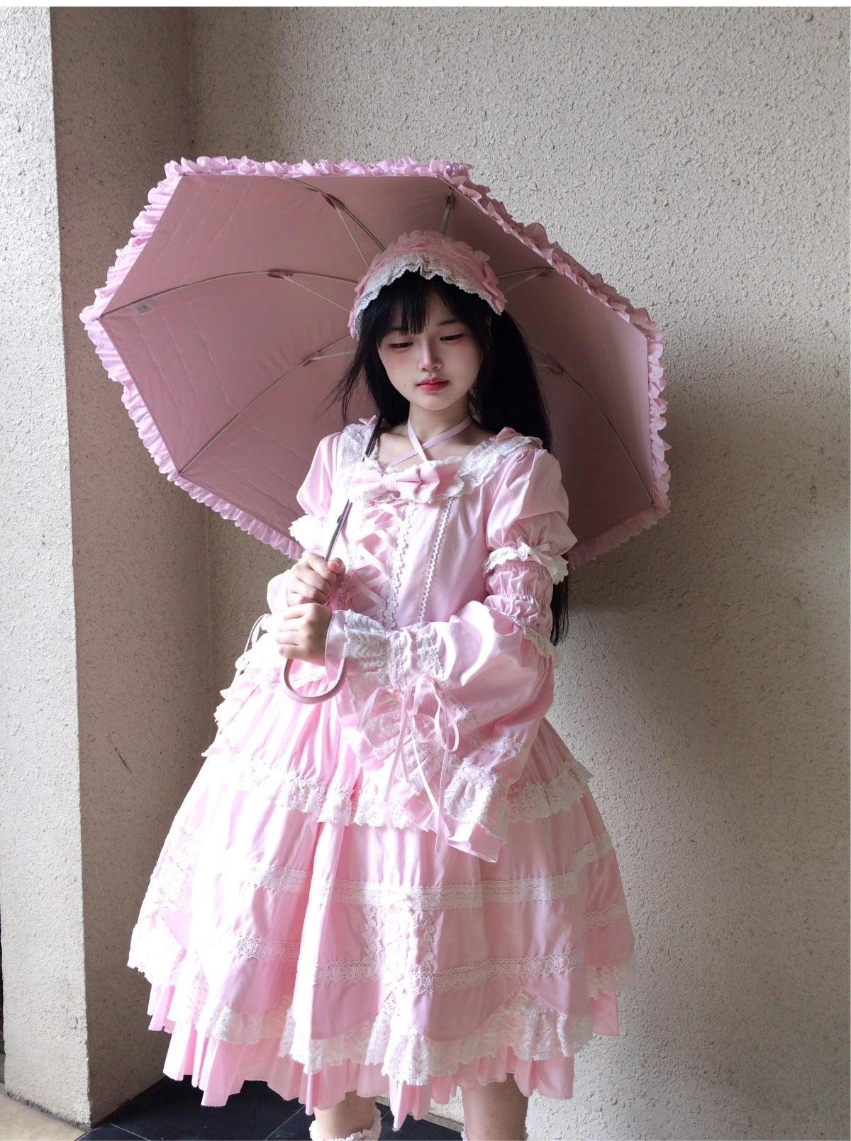 AerialCat~Cream Petals~Old School Lolita OP Tiered Ruffles Cotton Dress 42762:752766