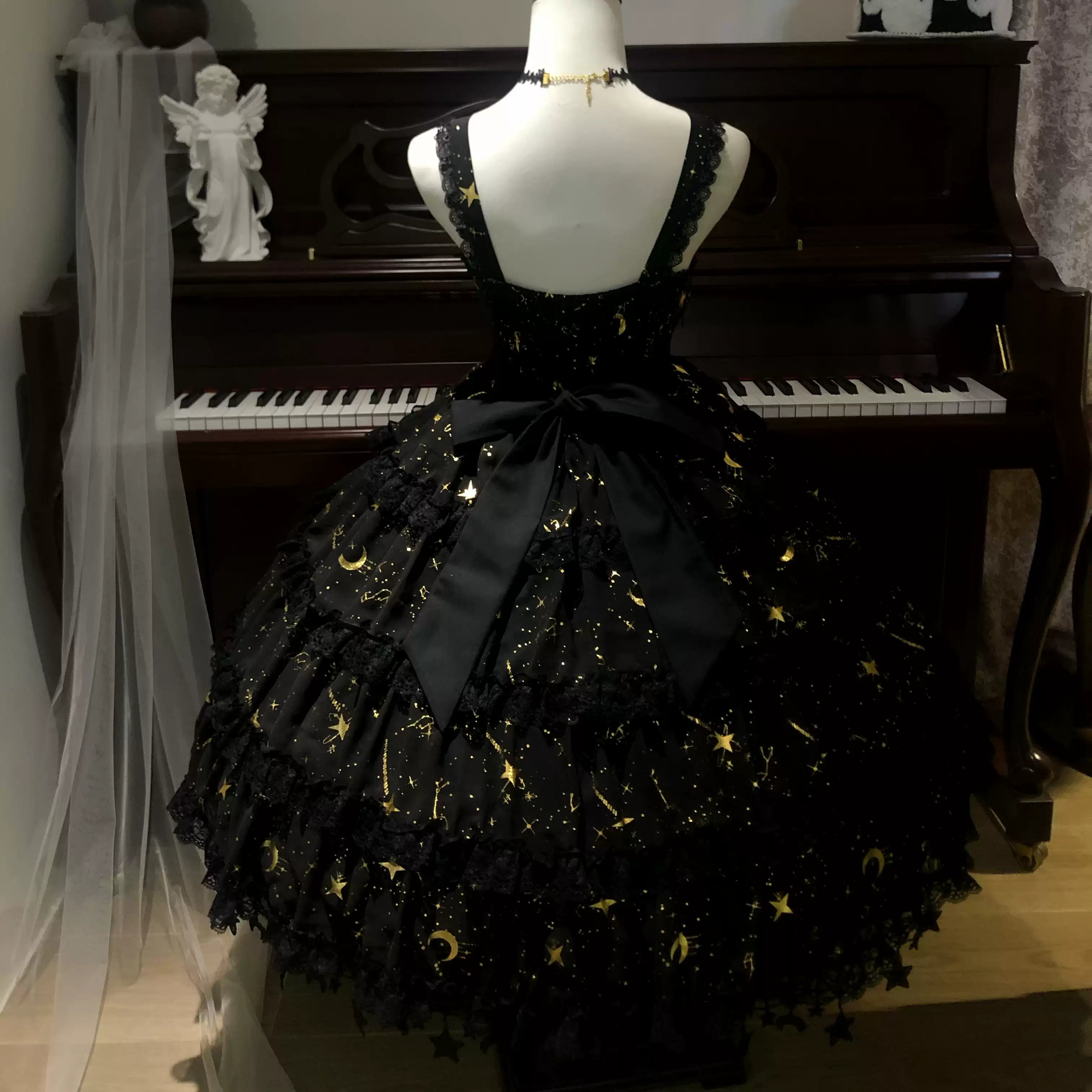 Twin Stars - Classic Lolita Chiffon JSK Dress, Star & Moon Stamping 45764:861321