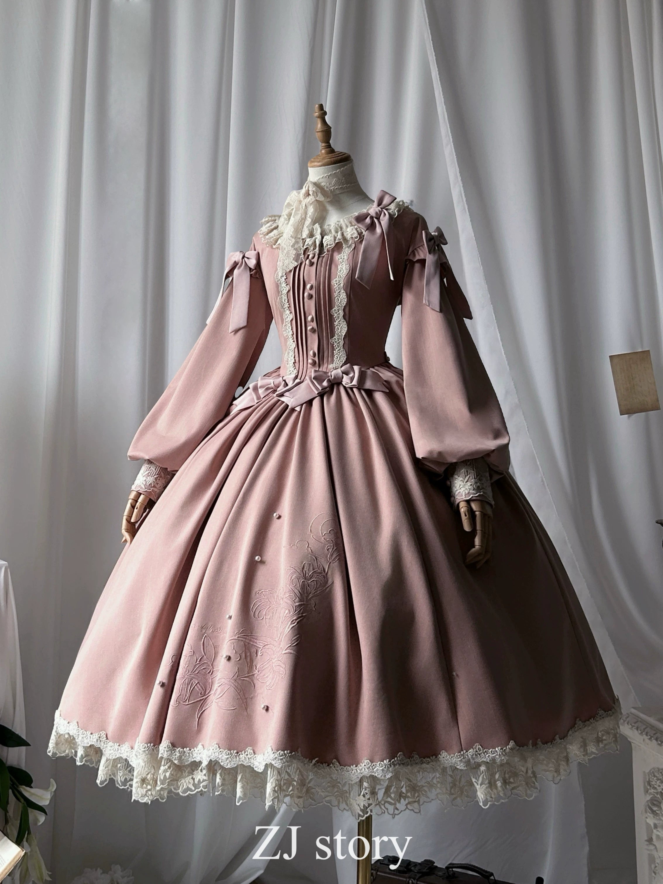 Embroidered Classic Lolita OP Dress, Lace Trim Shirt (L M S XL) 45209:840206