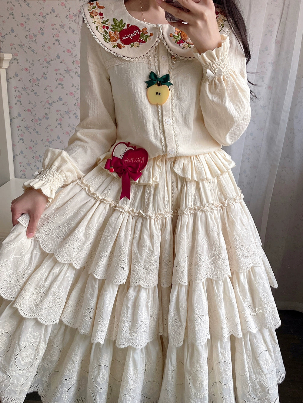 (BFM)Miss Point~Customized Lolita Skirt Embroidery Lace Cotton Lolita Skirt 31828:370806