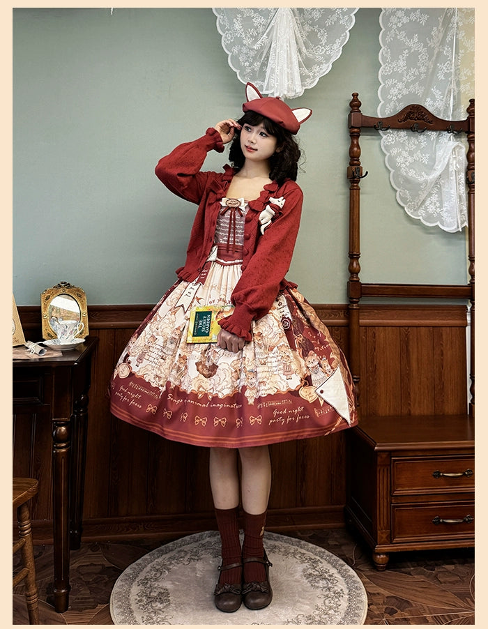 Alice Girl~Fox Band~Printed Sweet Lolita JSK Dress Square Neckline Daily Dress