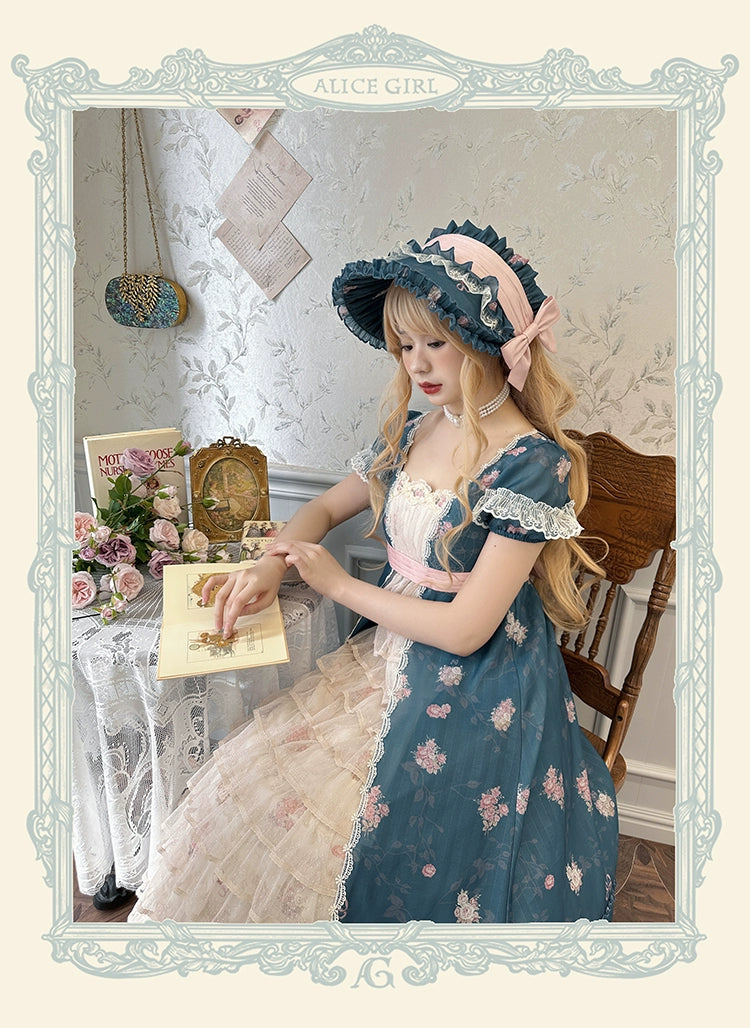 Alice girl~Night Rose~Elegant Lolita Bonnet Embroidered Side Clips bonnet (dark blue)  