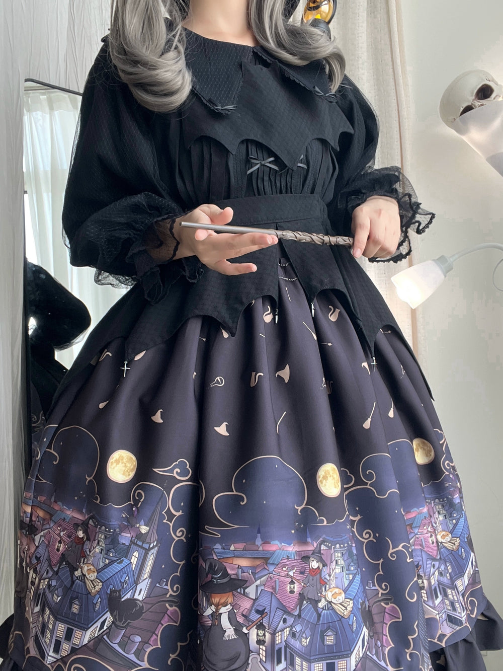 Magic Tea Party~Witching Night~Bat-Inspired Gothic Lolita Apron for Halloween
