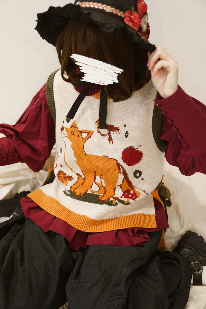 Miss Point~Fat Fox in the Forest~Kawaii Lolita Vest Customized Lolita Sweater   