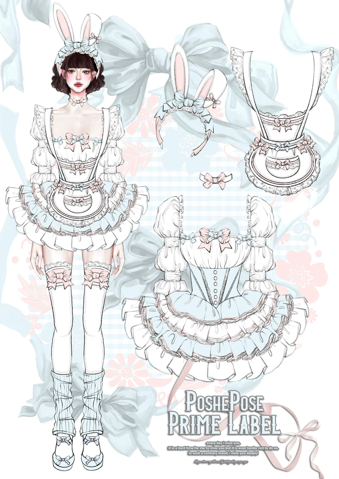 POSHEPOSE~Maid Bunny~Gorgeous Sweet Lolita OP Dress with Detachable Sleeves and Apron 41664:720568