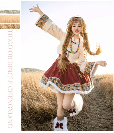 Sakurahime~Wish with God~Winter Lolita JSK Dress Three-piece Set Tibetan Style S JSK 