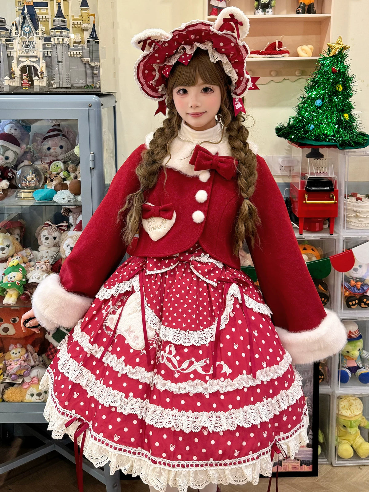 Rabbit Heart Knot - Sweet Lolita Winter Short Coat, Detachable Bunny-Ear Collar 45891:866851
