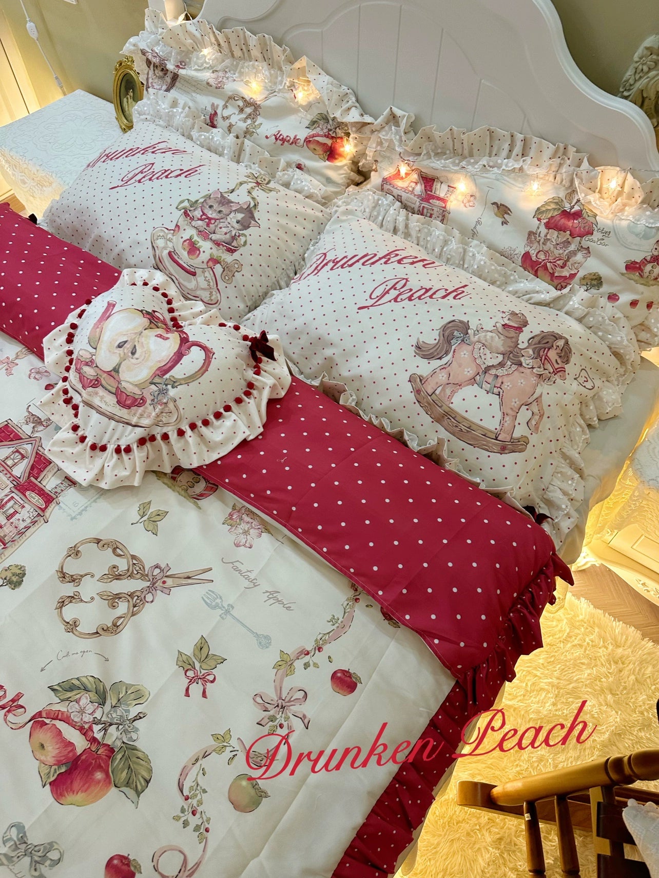 Drunke - Small Apple - Sweet Retro Print Lolita 4-Piece/3-Piece Bedding Set