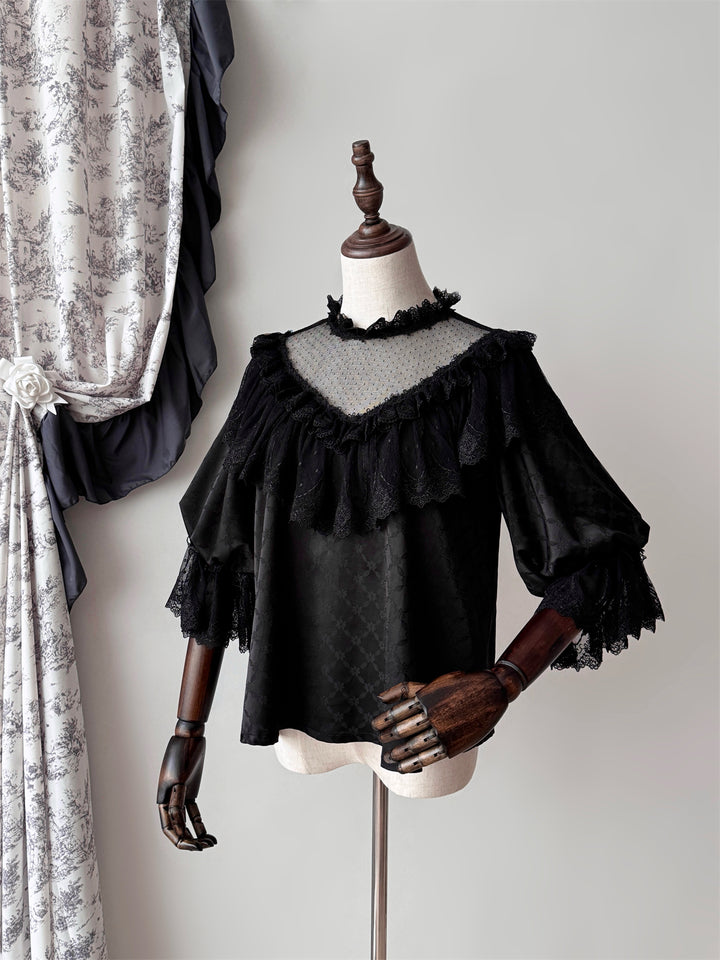 Muppet Mind Ben~Dream Awaken~Elegant Lolita Shirt with Tulle V-line Neckline