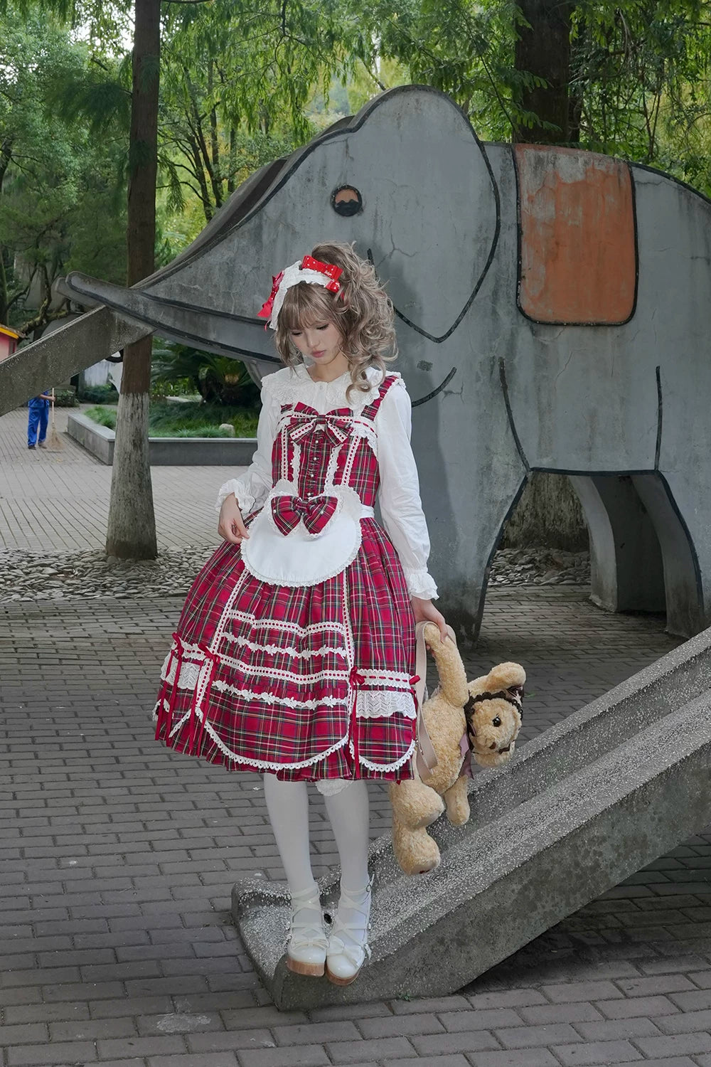 Plaid Petal Bunny - Old School Lolita Plaid JSK Dress, Side Pockets 44674:818469