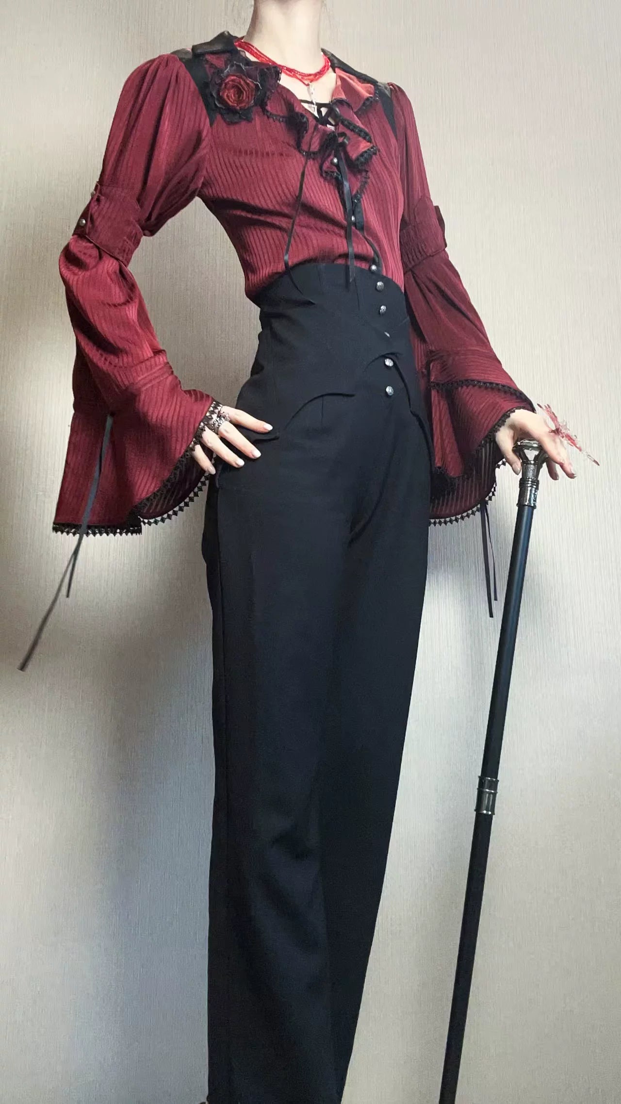 Earl of Drooping Wings - Ouji Lolita Flared Pants, Batwing Decoration 44550:812537