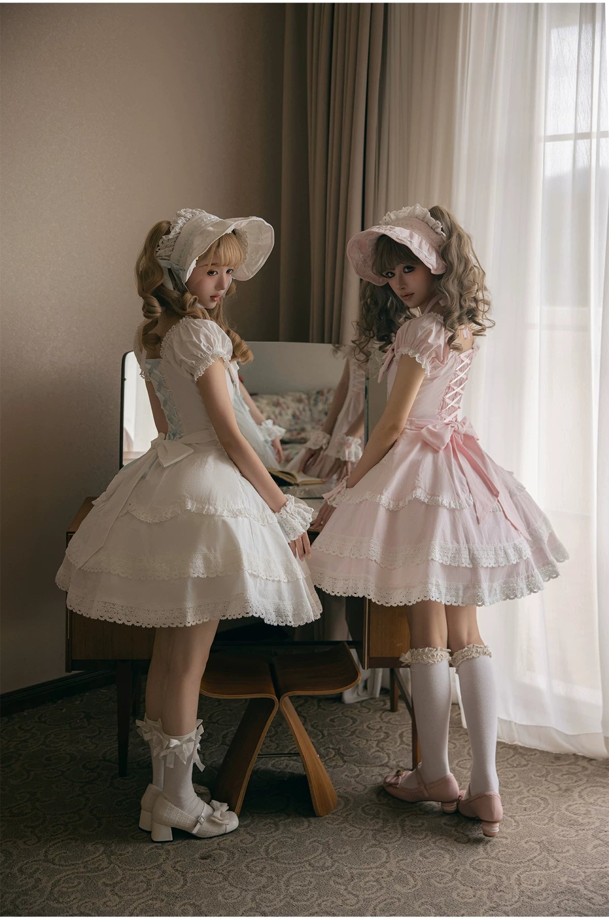 Showa Sweetheart - Old School Lolita OP Dress, Ruffled Lace Hem 45887:866772
