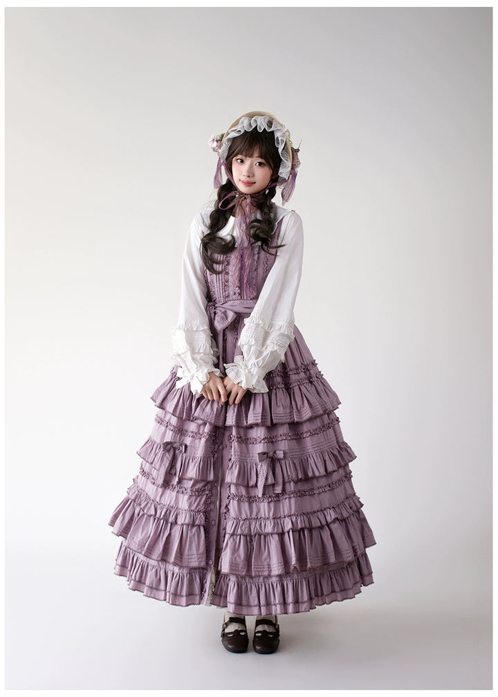 Mumu~Little Lilac~Country Lolita Cotton Jumper Dress Open-Front Lolita Dress 40612:668860