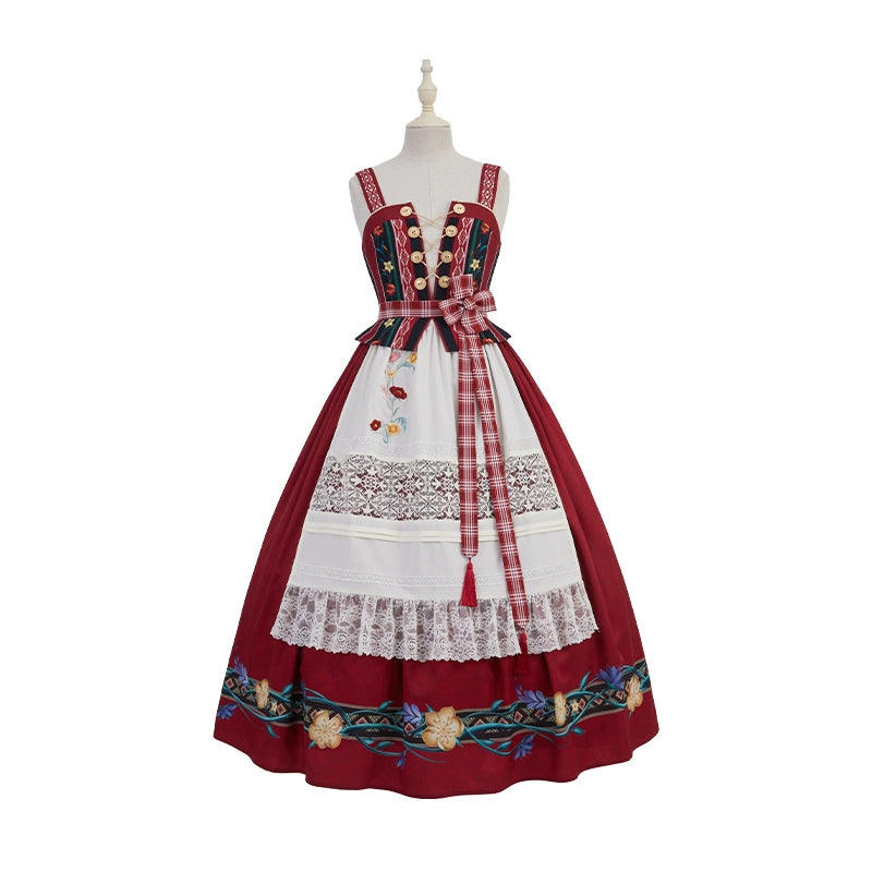 Nikki Tomorrow - Goose Pleasure - Country Lolita Red JSK Dress Apricot Shirt (L M S XL XS) 38306:582484