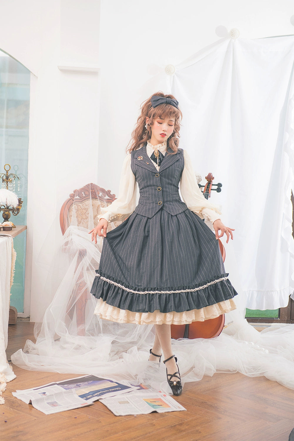 Miss Point~Rose Doll~Elegant Lolita Striped Fishbone Skirt 32524:385280