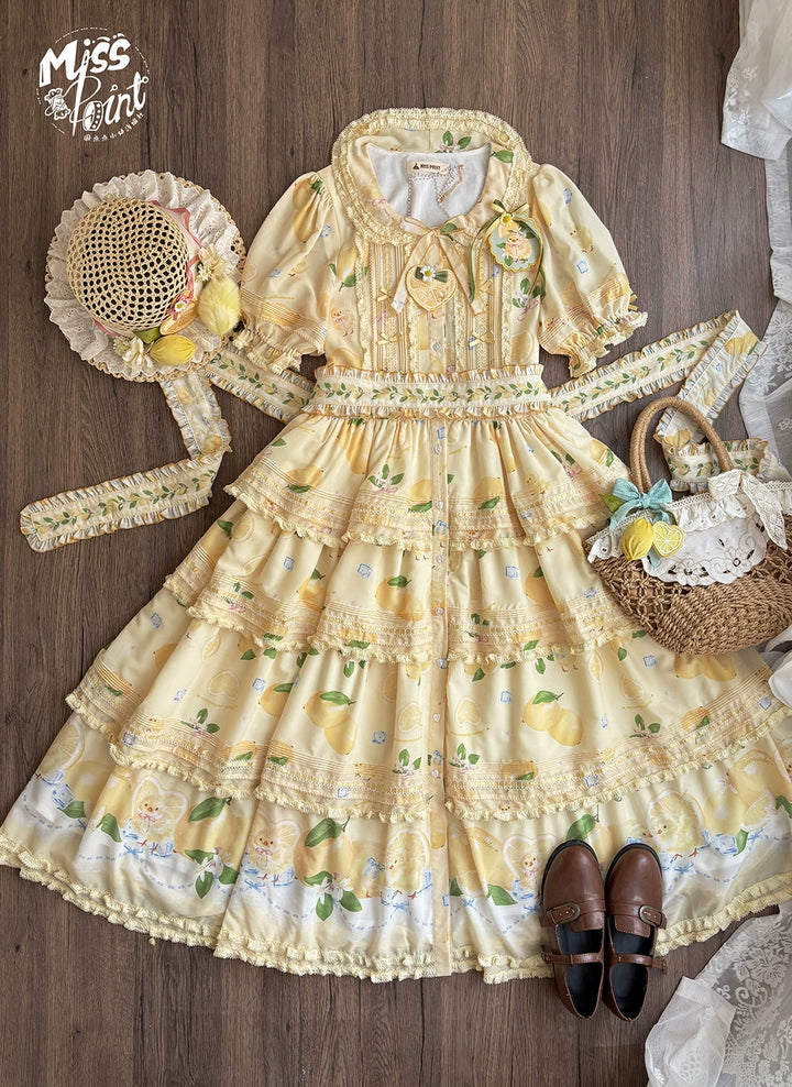 Miss Point~Lemon Chick~Country Lolita Printed OP With Button Front 42984:760423