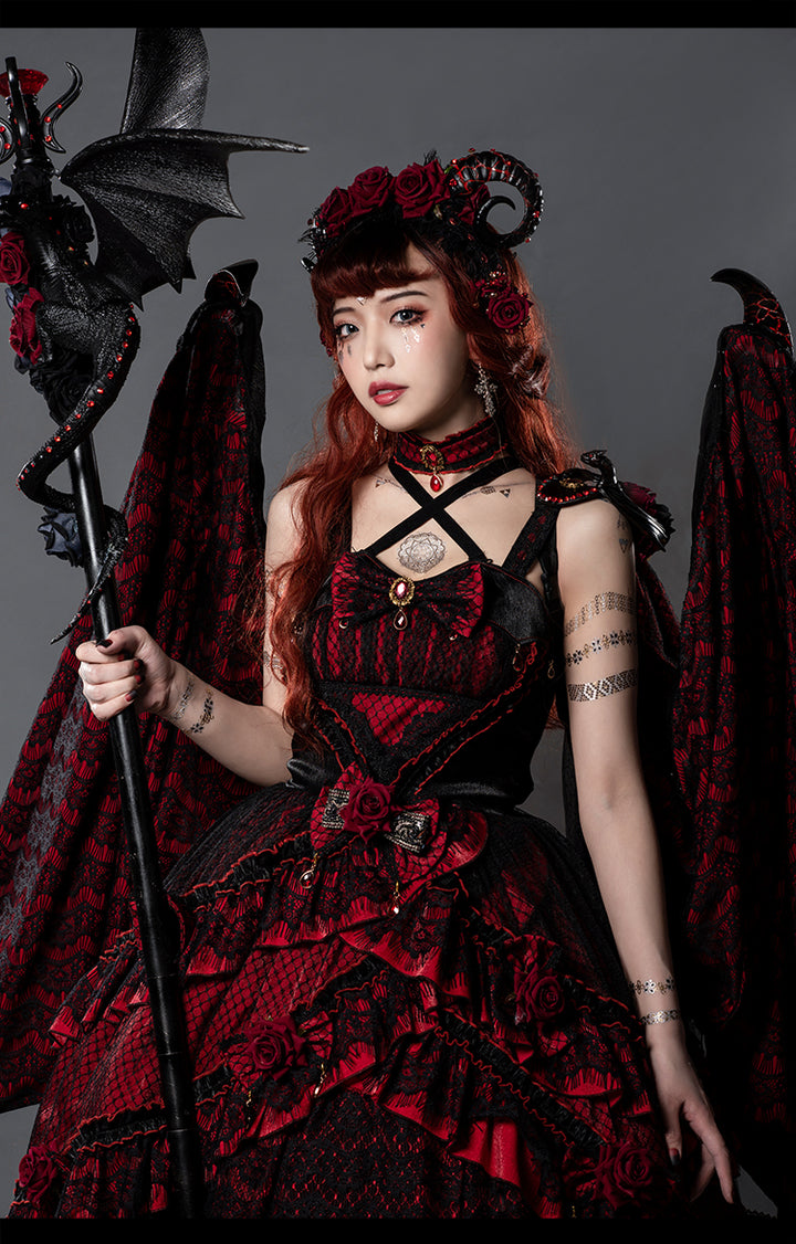 Yupbro~Astoria~Black Red Gothic Lolita JSK Outfit in Dragon Design