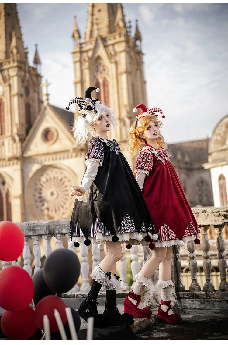 Puppet Mask - Clown Inspired Gothic Lolita OP Dress, Loose Fit 44409:807146