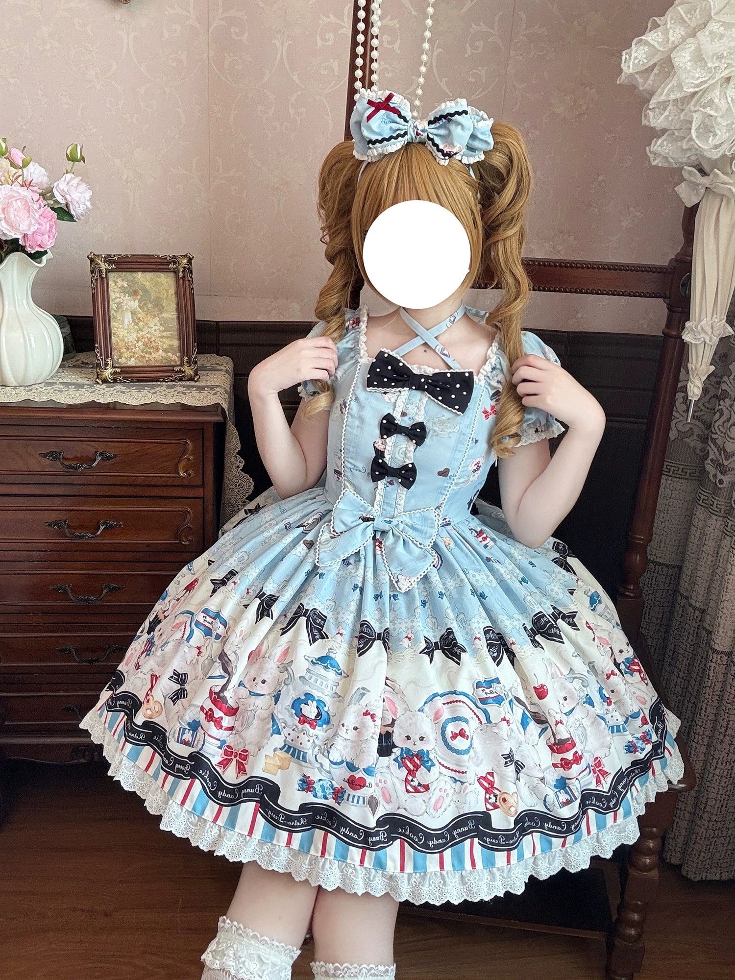 Myth Rabbit Tea Party - Sweet Lolita Dress Set, Bunny Print JSK 44460:809218