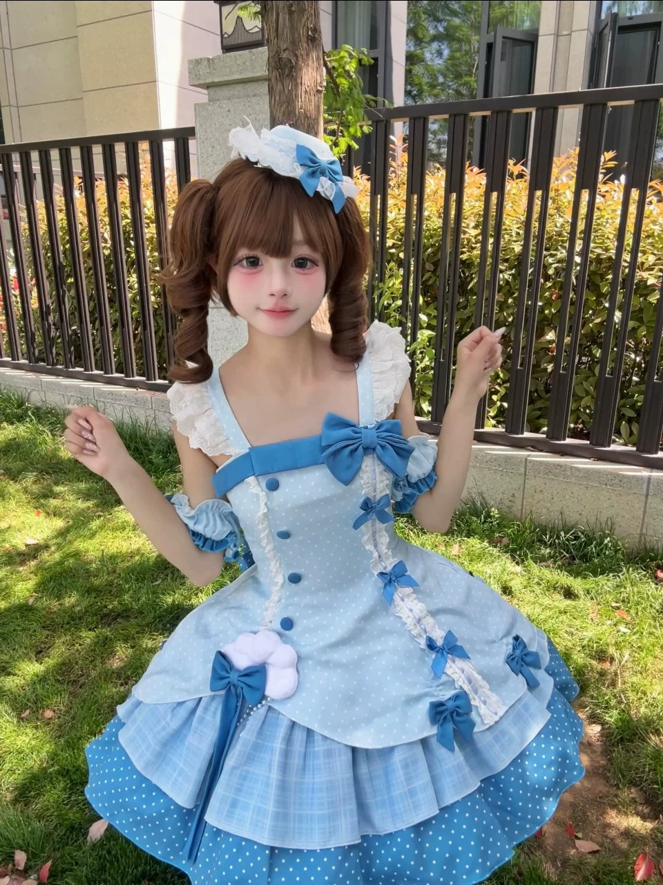 Glass Bottle - Sweet Lolita JSK Dress Set, Polka Dot & Bow Details 45792:862879