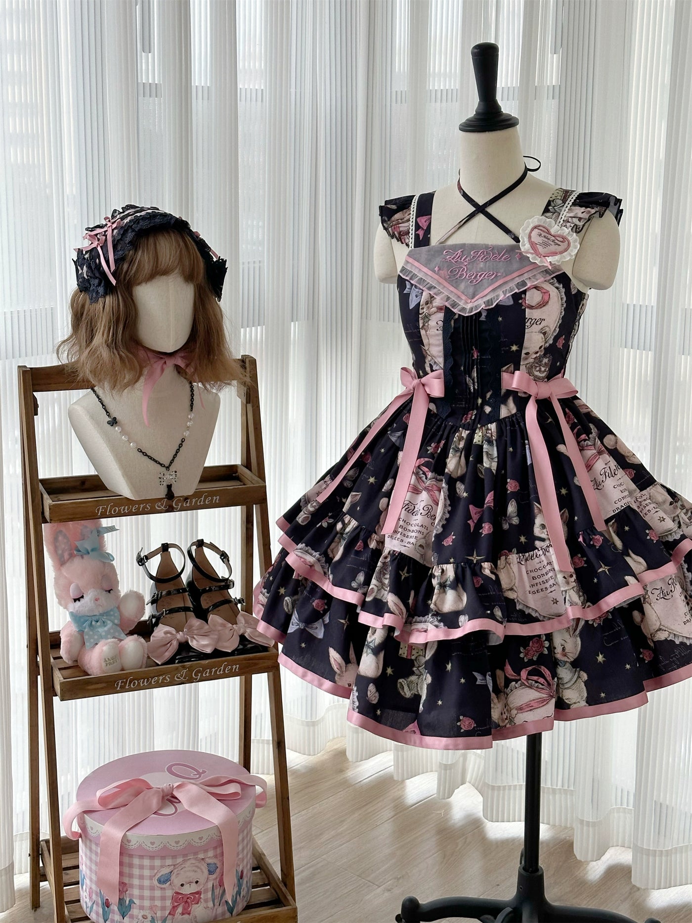 Babyblue~Vintage Lolita JSK Dress Doll Style Cake Dress S Blackberry Color 