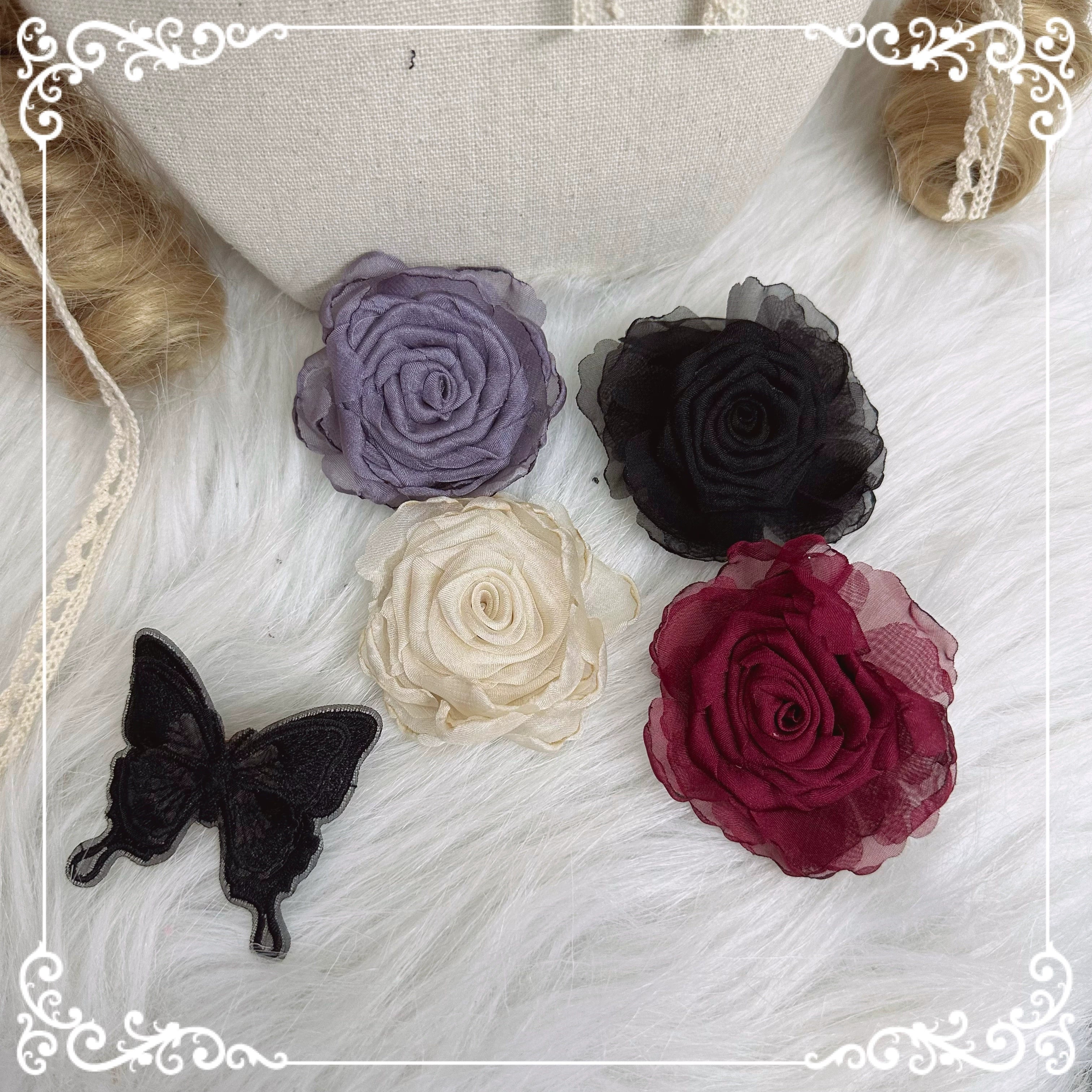 Chestnut Lolita~Elegant Lolita Rose Choker Handmade Headdress Set Multicolors 36102:527040