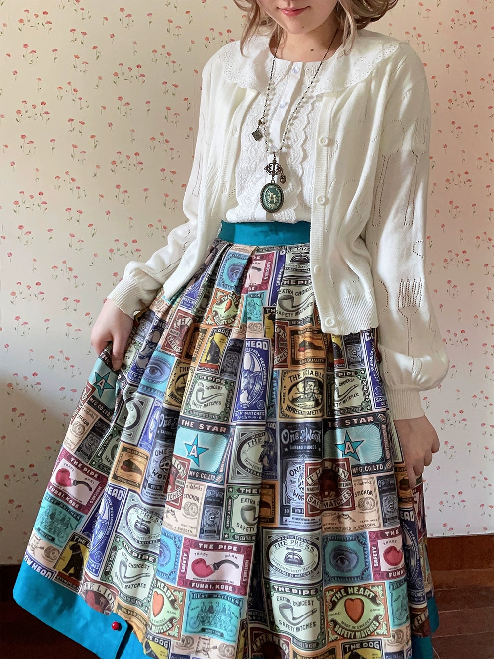 Miss Cube - Antique Label - Retro Lolita Skirt American Half Skirt Customized Antique Print 35674:497662