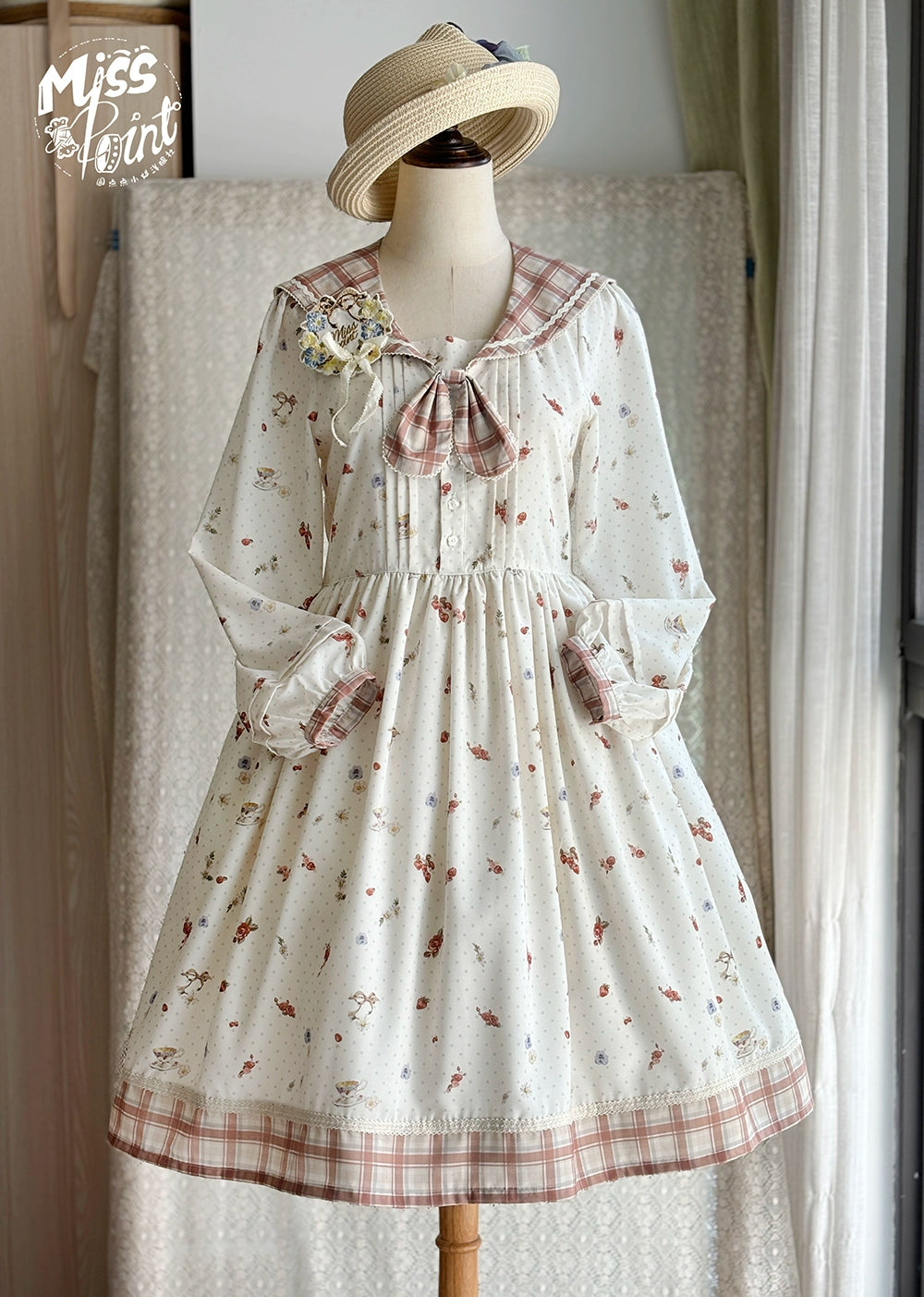 Miss Point~Sweet Lolita OP Cute Lolita Dress With Sailor Collar XS Long-sleeved style 