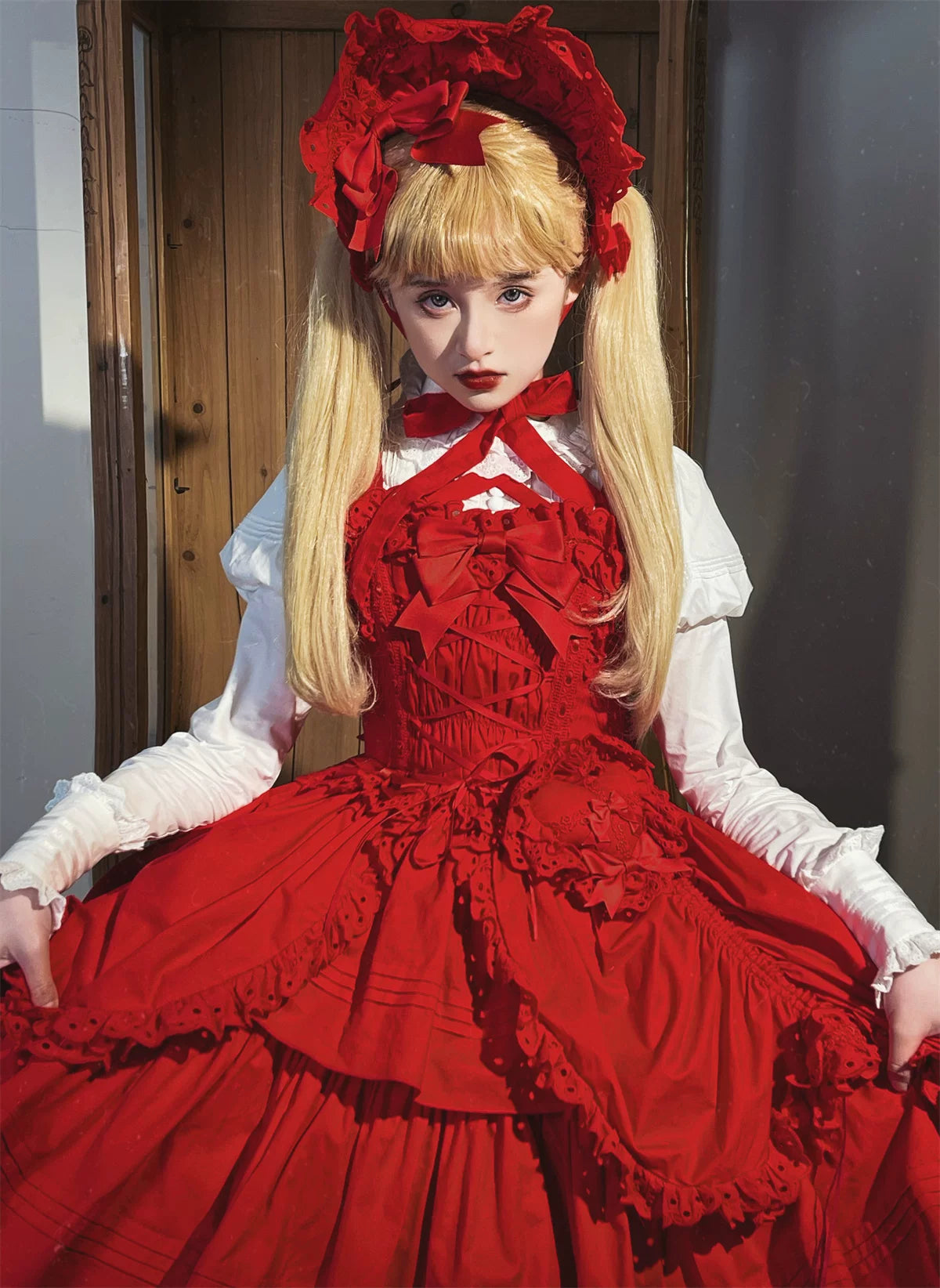 Cotton Gothic Lolita Long JSK, Drawn-up Hem