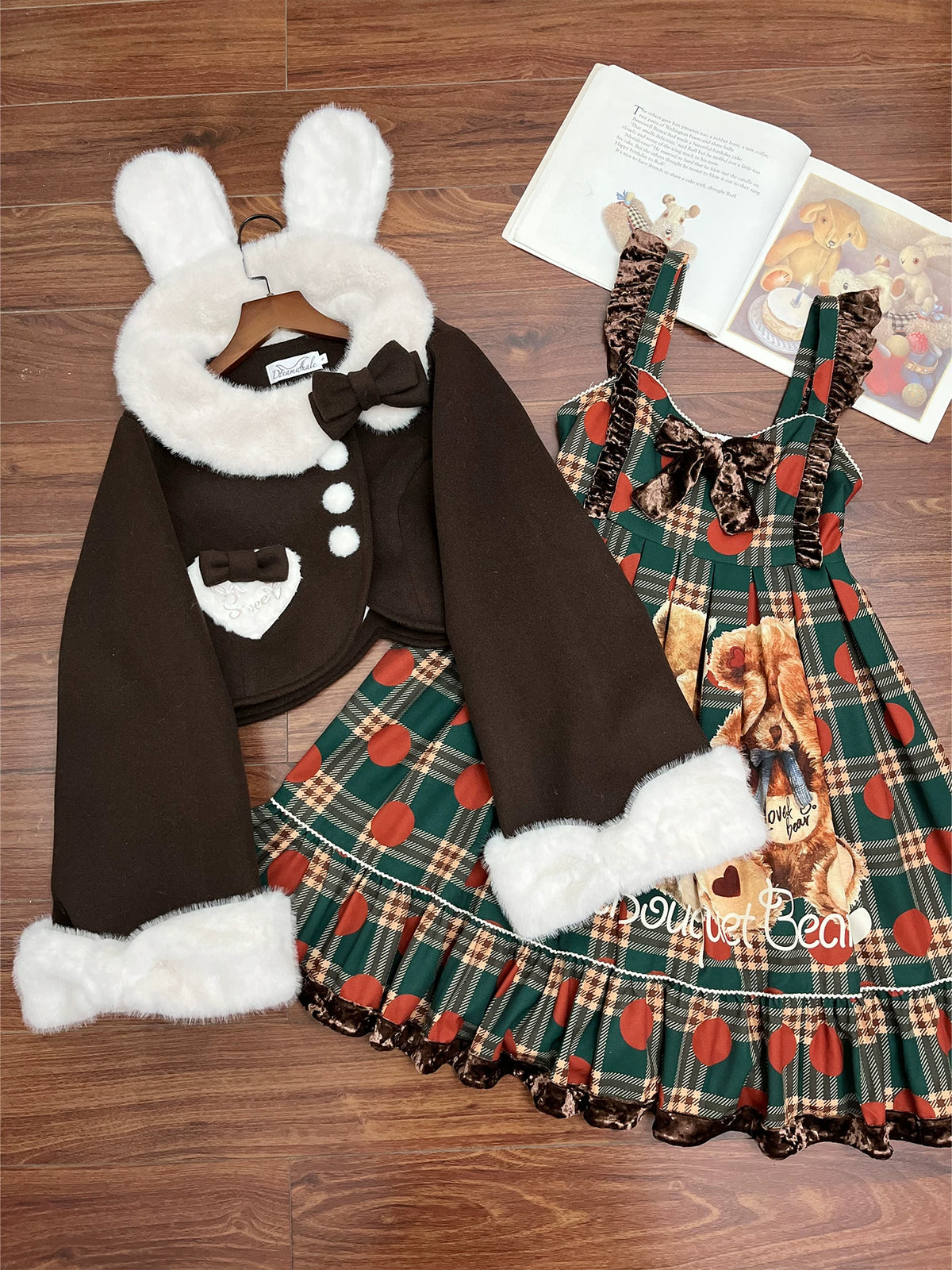 Rabbit Heart Knot - Sweet Lolita Winter Short Coat, Detachable Bunny-Ear Collar 45891:866896