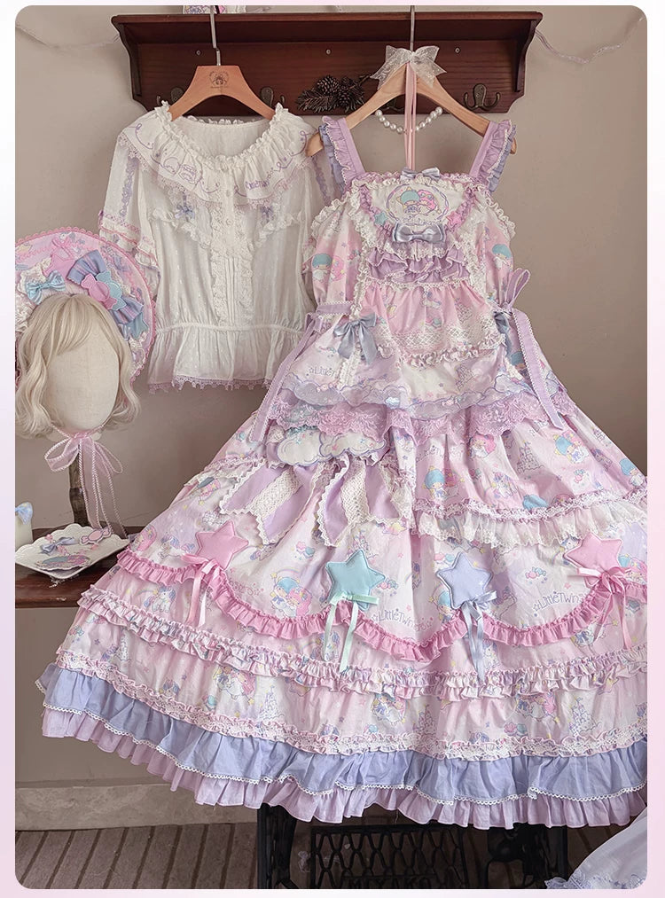Little Twin Stars - Cotton Lining Sweet Lolita Dress Set, Unicorn and Star Print 45655:857279