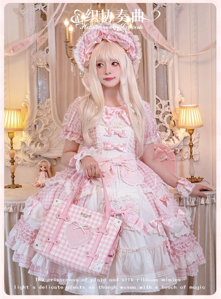 Mademoiselle Pearl - Heart Woven Concerto - IP Collab Sweet Lolita OP Dress, Bow Accents