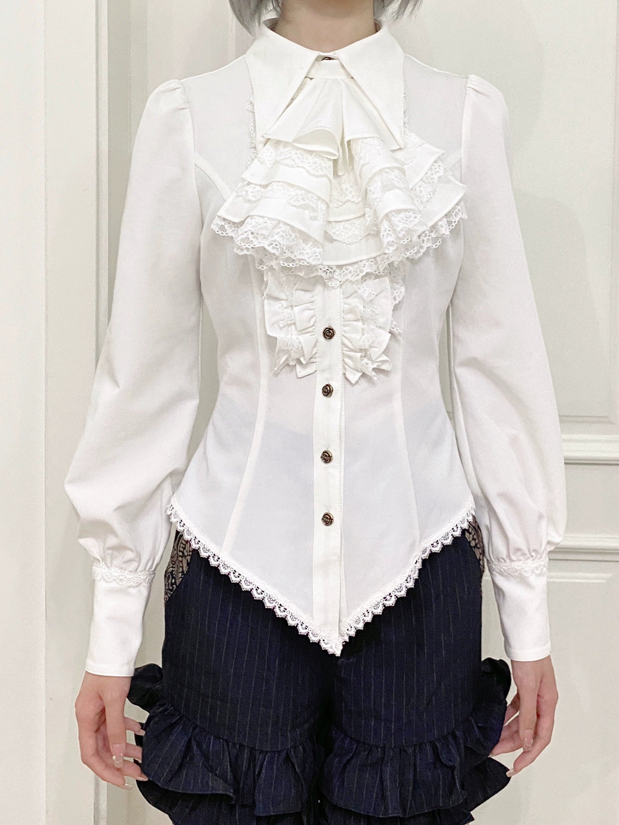 Little Dipper~Gothic Lolita Shirt Long Sleeve Bow Tie Blouse   