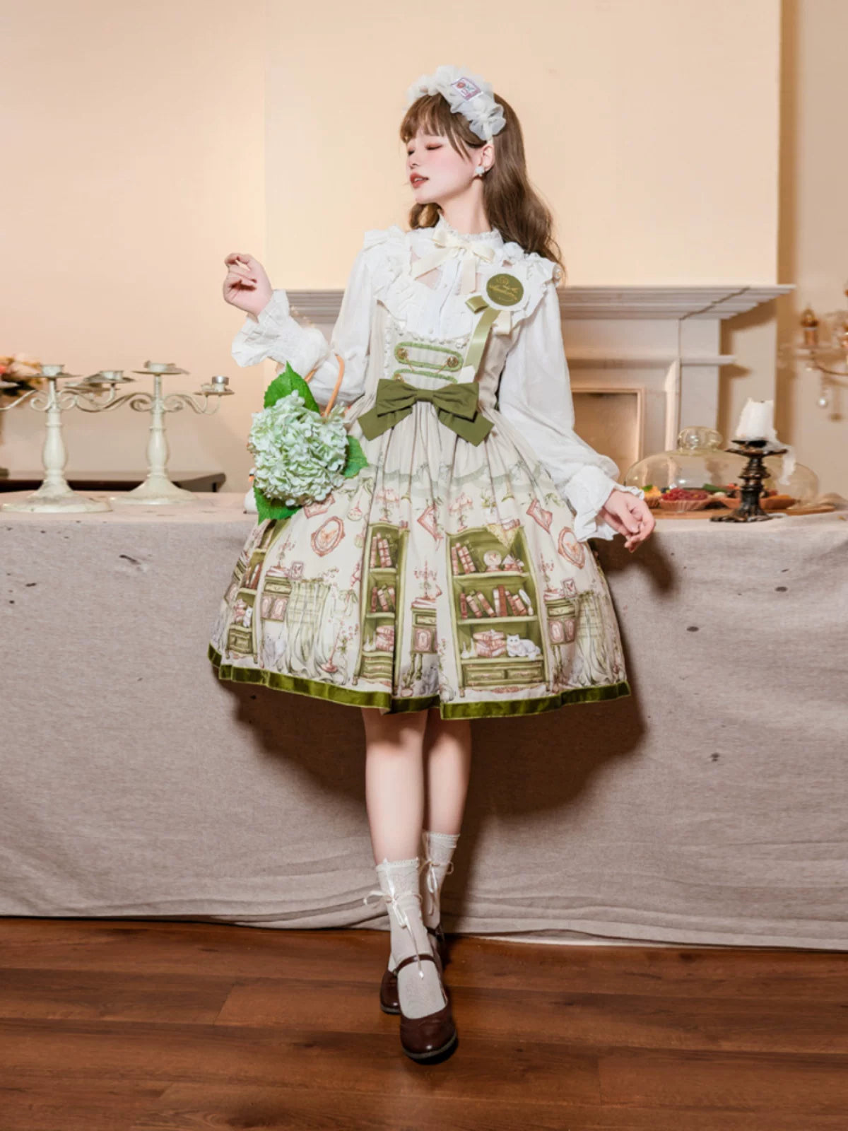 Aurora's Bookroom - Classic Lolita Bust-support JSK Dress with Bookstore Print