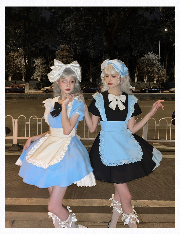 With PUJI~KissKiss~Maid Lolita OP Dress Pleated Lace Multicolor Dress