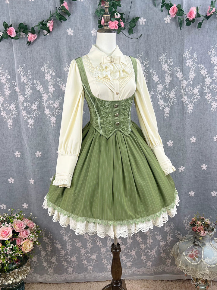 DMFS Lolita~Dreamland of Enchantment~Classic Lolita JSK Retro Bust-supporting Lolita Dress (Green) Short JSK Only S