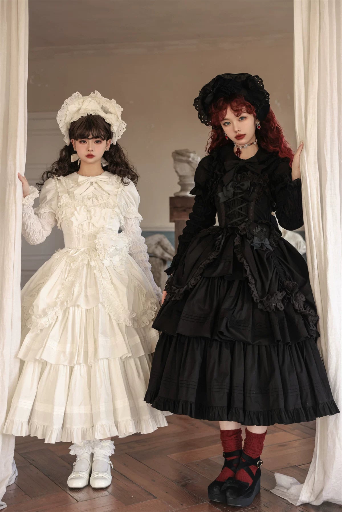 Cotton Gothic Lolita Long JSK, Drawn-up Hem 45213:841004