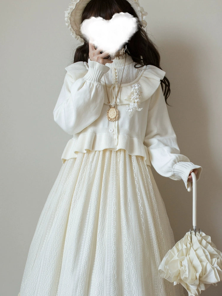 MIST - Lustre White - Kawaii Lolita Sweater Cardigan, Lantern Sleeves 44187:797927