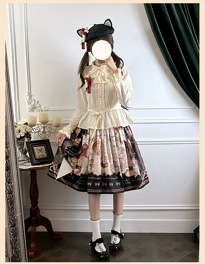 Alice Girl~Fox Band~Sweet Lolita Shirt with Bow Jabot