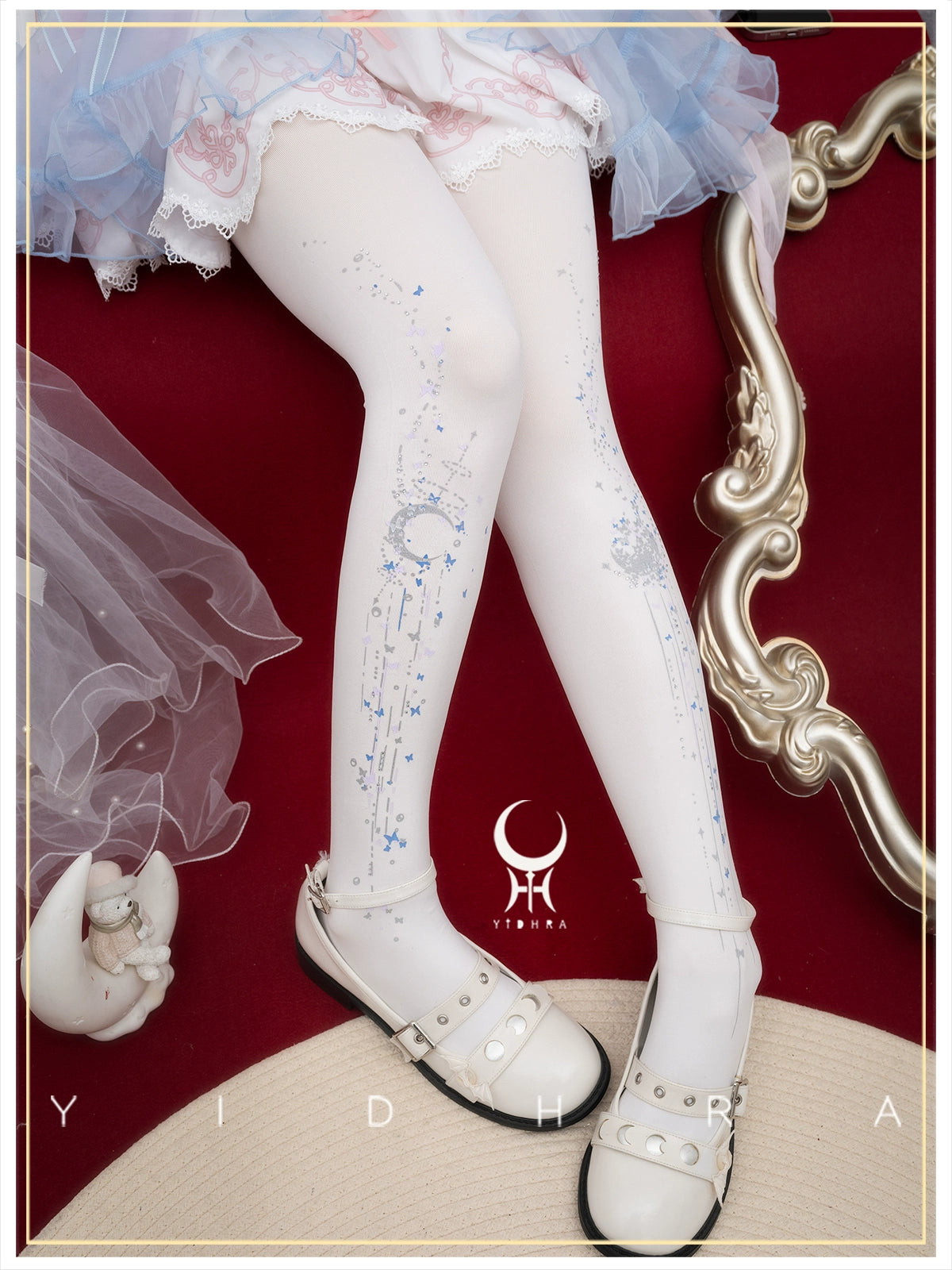 Yidhra~Butterfly Dream Under the Moon~Wedding Lolita Pantyhose 120D Velvet Diamond Pantyhose Free size White 