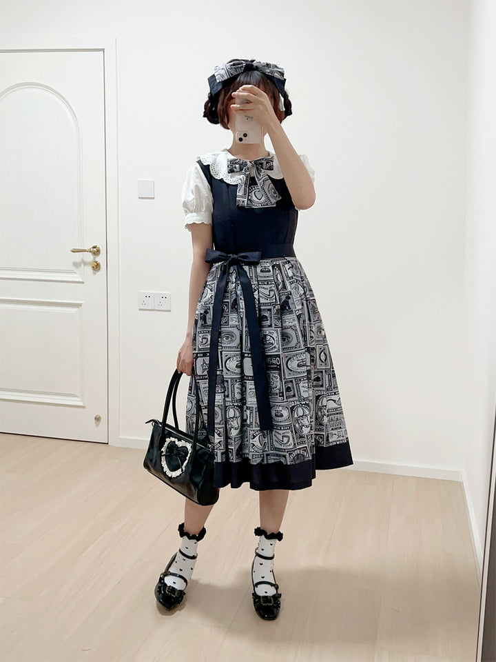 Miss Cube - Antique Label - Retro Lolita JSK Dress Print Daily Dress
