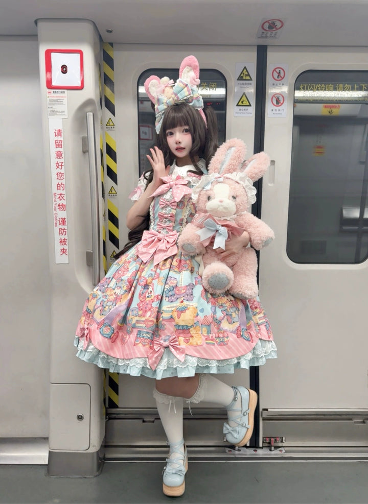 Star Fantasy~Rainbow Buffet Bunny~Candy-Like Kawaii Lolita Dress Suit with Plus Size Shirt 42807:756813