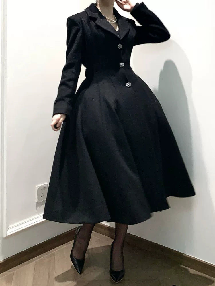 Black Mamba - Winter Elegant Lolita Coat, Detachable Fur Collar