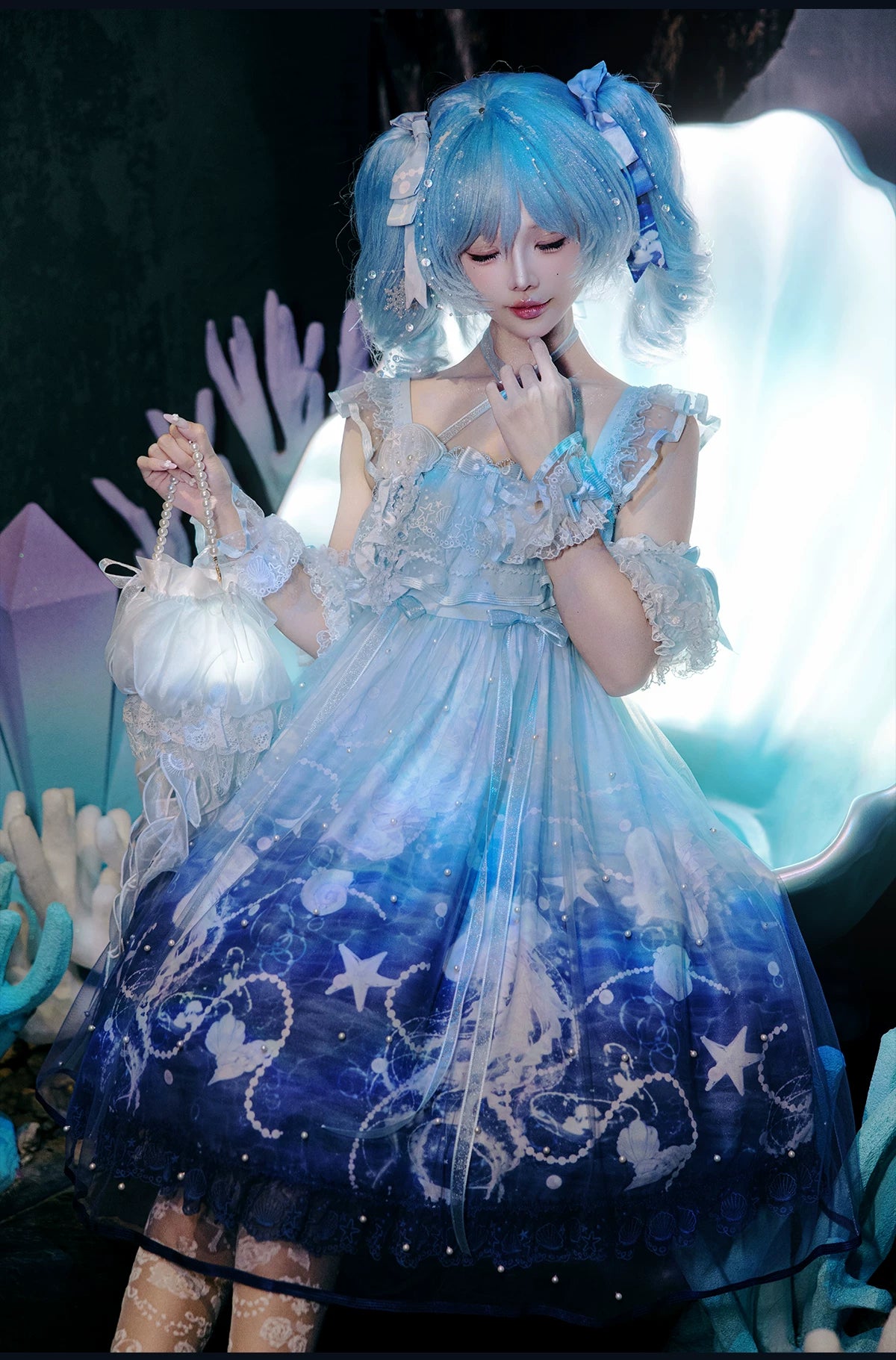 Windchime Jellyfish - Sweet Lolita Halter Neck JSK Dress, Jellyfish Print & Overlay 45756:861325