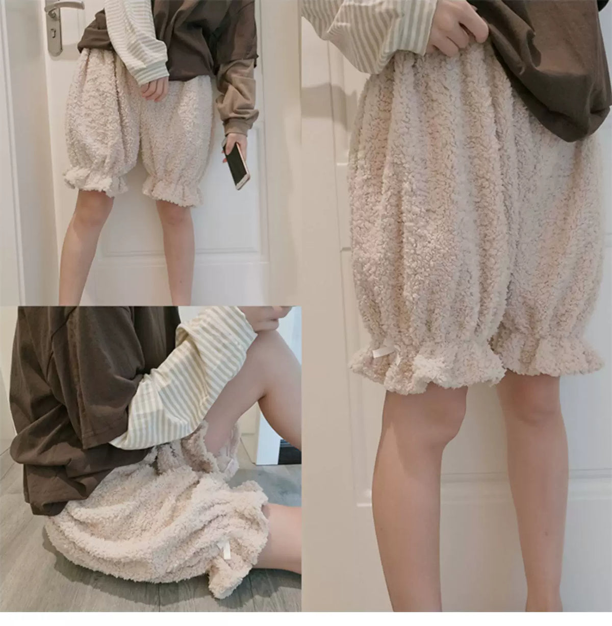 Winter Kawaii Lolita Plush Bloomers, Fleece-lined 46083:874239