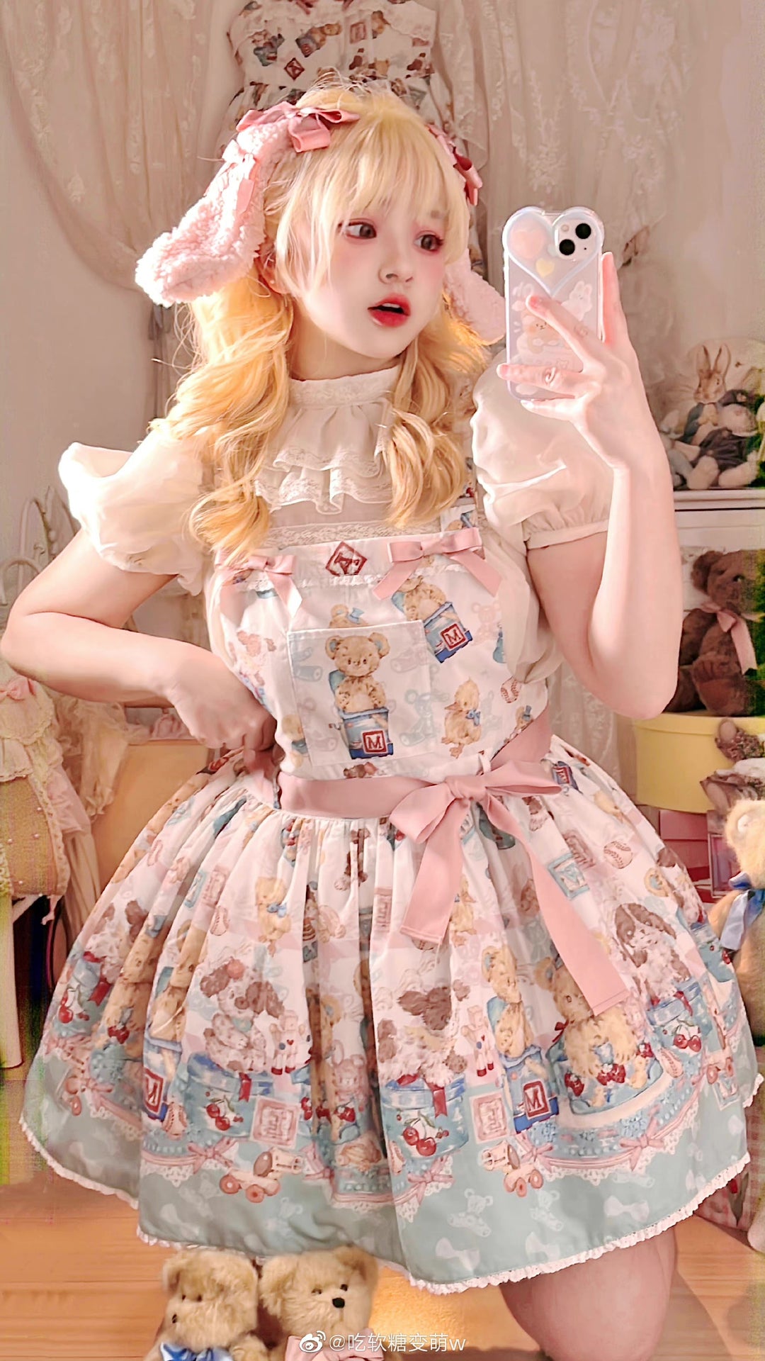 Walnut Museum~Toy Anniversary~Kawaii Lolita Dress Suit Bear Print JSK and Salopette