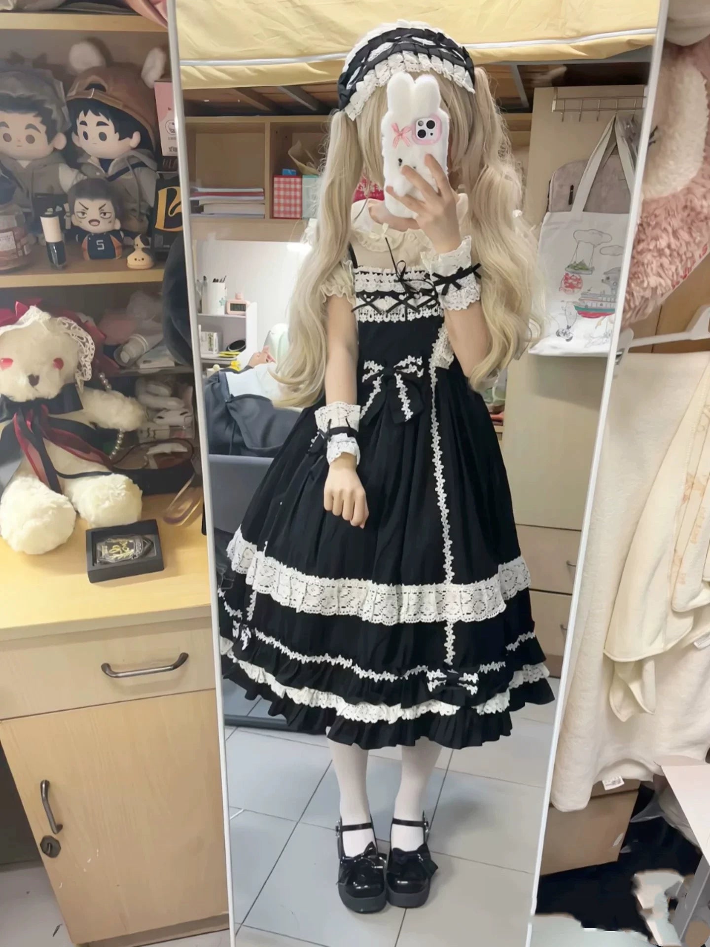 First Generation Doll - Black Old School Lolita Halter JSK Dress with Lace