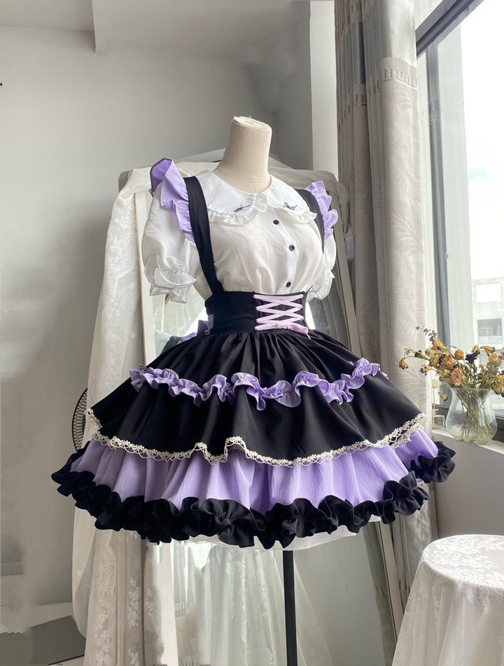 Qianmu~Lollipop~Kawaii Lolita Suspender Mini SK with Tiered Ruffle and Multicolor 42407:739323